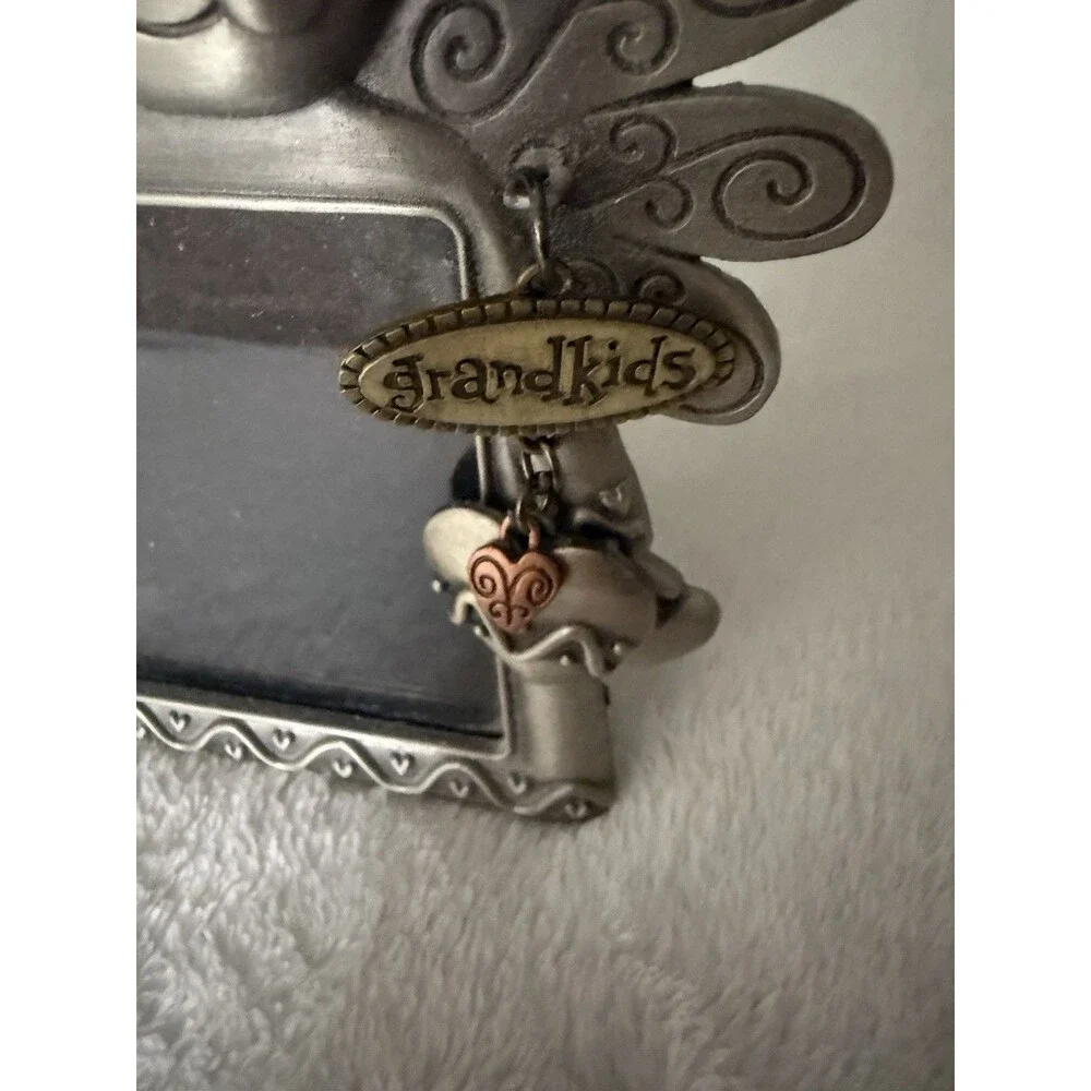 Grandkids Metal Picture Frame 4x6 Silver Tone Cute Kids Hearts Charm